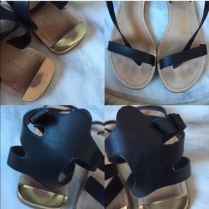 Zara Shoes - Black Zara strappy ankle leather gold flat sandals Zara Shoes - Black Zara strappy ankle leather gold flat sandals