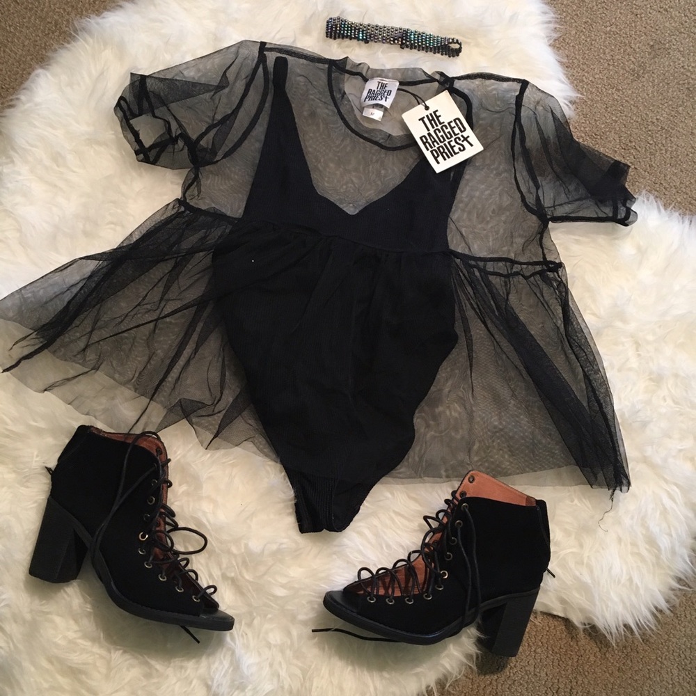 The Ragged Priest Babydoll Peplum Mesh Sheer Top