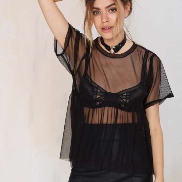 The Ragged Priest Babydoll Peplum Mesh Sheer Top - Picture 2 of 6