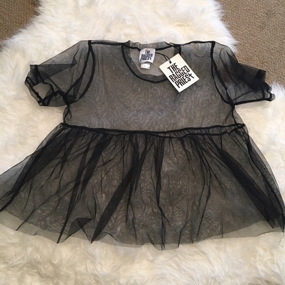 The Ragged Priest Babydoll Peplum Mesh Sheer Top - Picture 5 of 6