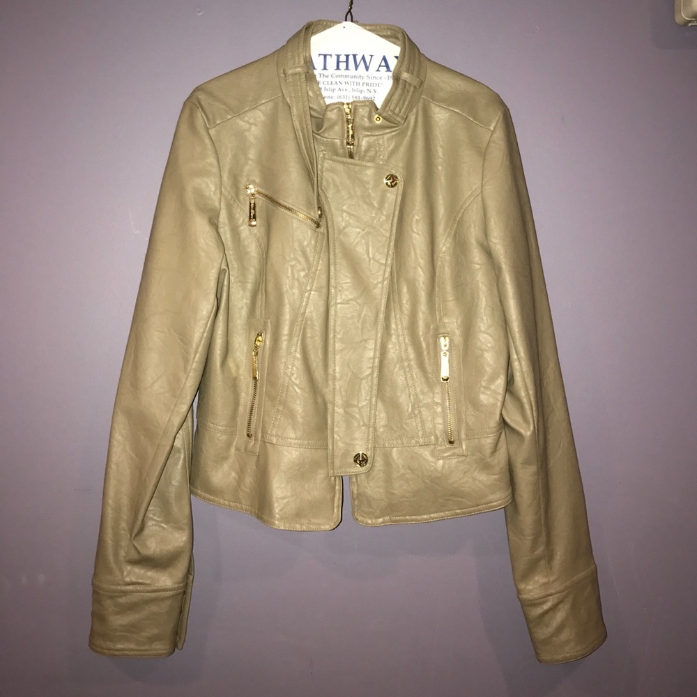 Apple bottom army green leather jacket