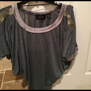 MISS ME BAT WING TOP LIGHT GREY EMBELLISHED