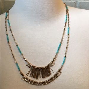 SOLD. Adjustable Turquoise & Gold Fringe Necklace