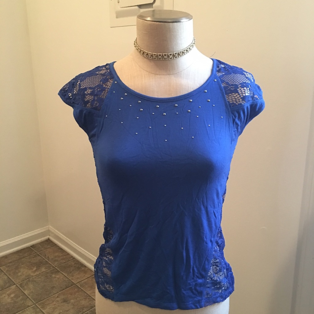 3/$18 Blue with silver studs at neck line top