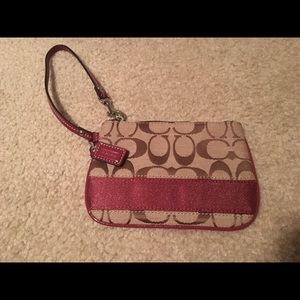 Authentic Tan and Maroon Signature Coach Wristlet