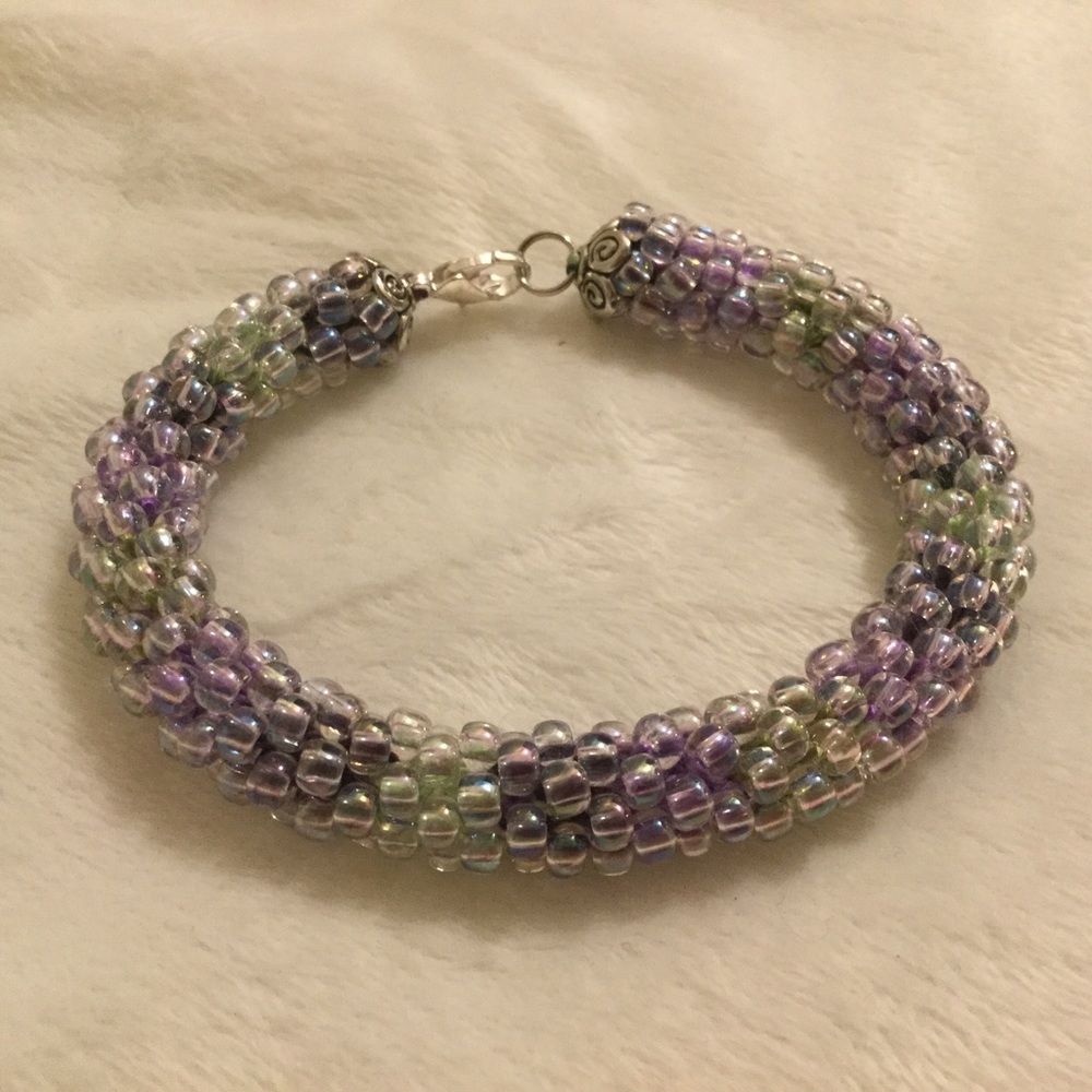 HP💖Purple/Green Glass Seed Bead Crochet Bracelet