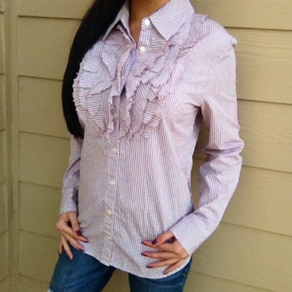 Banana Republic L/S plaid ruffled collar top M