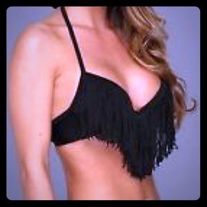 Luli Fama Black push up fringe bikini top