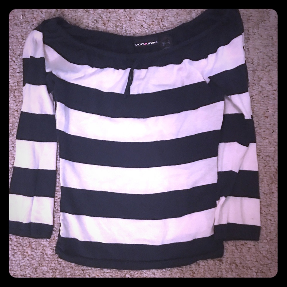 Off shoulder striped long sleeve top