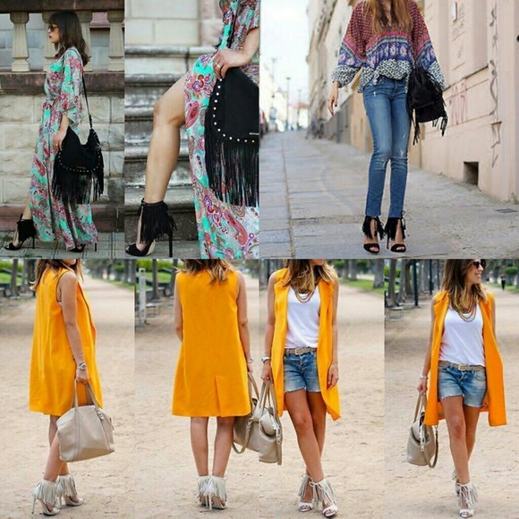 NEW Black Fringe High Heel Tie Up Sandals Size 5.5 - Picture 5 of 7