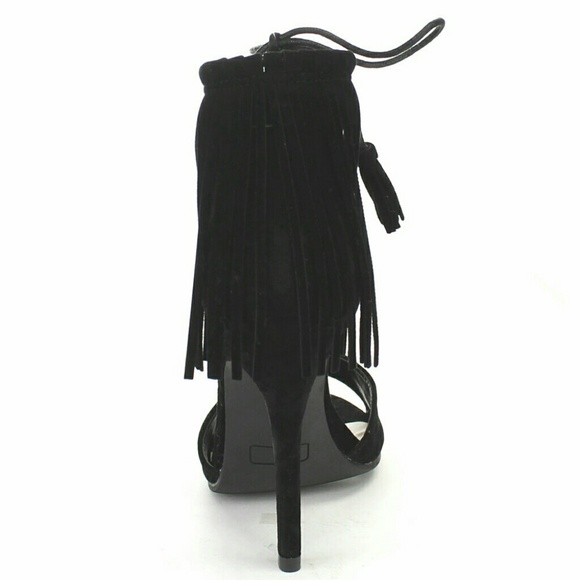 NEW Black Fringe High Heel Tie Up Sandals Size 5.5 - Picture 7 of 7