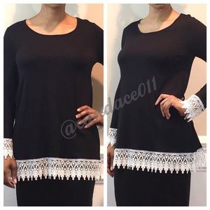 Lace & Jersey Tunic Top (Black)