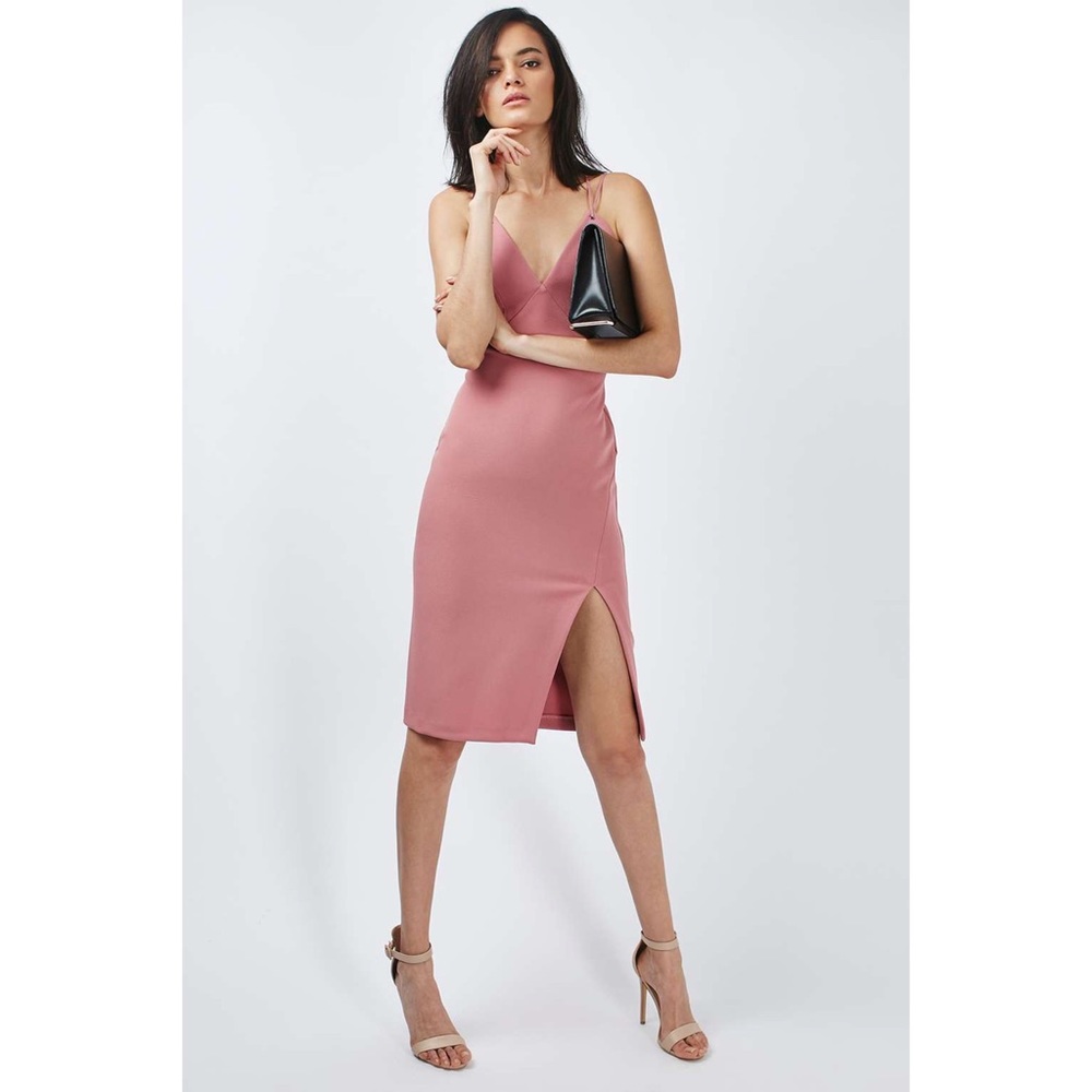 HP🎉Topshop Grommet Detail Plungung Pink Slit Midi