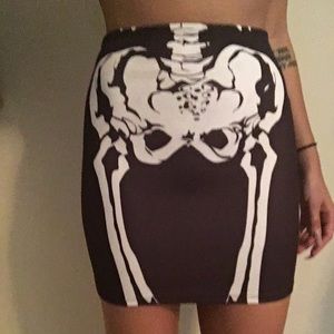 DollsKill Black Mini Skirt W/ White Skeleton ! DollsKill Black Mini Skirt W/ White Skeleton !