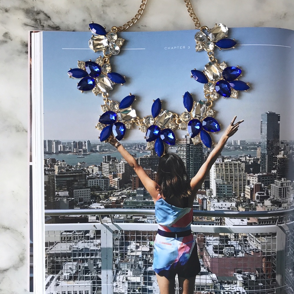 Blue Gem and Clear Crystal "Lucy" Necklace - Picture 1 of 5