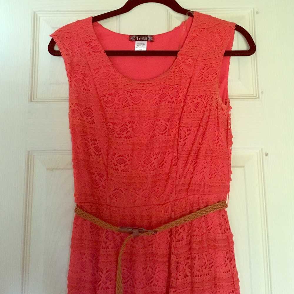 coral lace skater dress