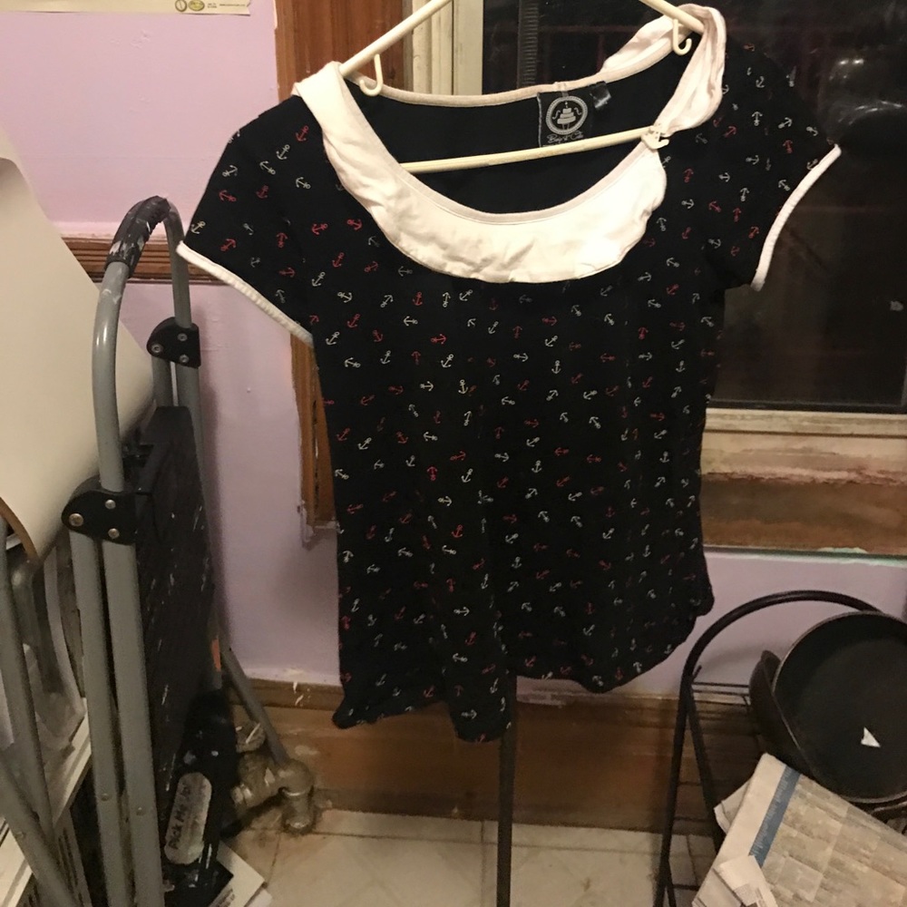 Anchor print Peter Pan collar blouse
