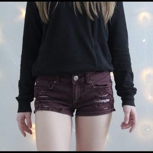 American eagle shorts, maroon, rips, stretch