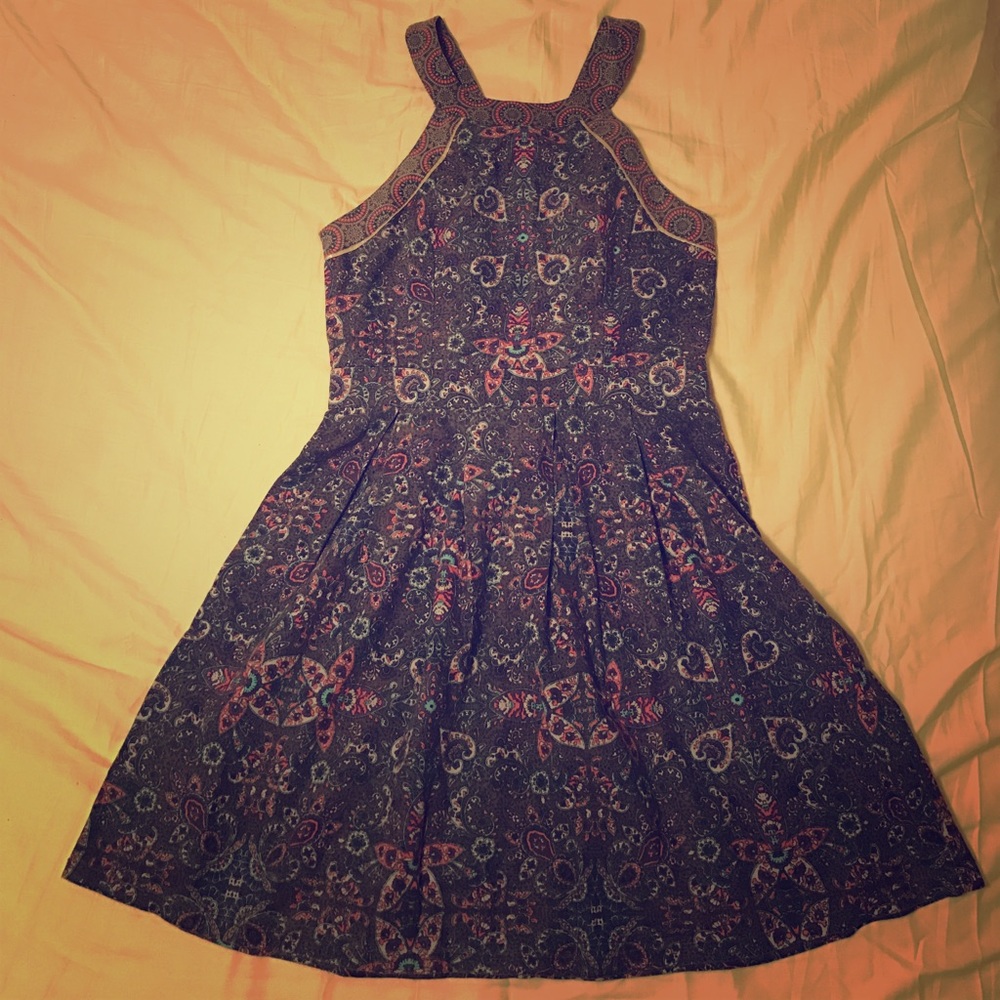 American Eagle blue, teal & pink dress