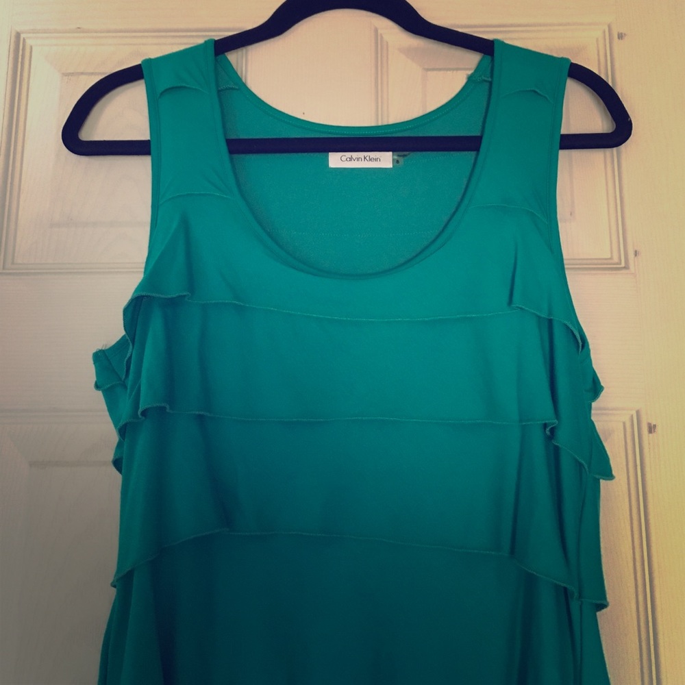 turquoise ruffled calvin klein dress