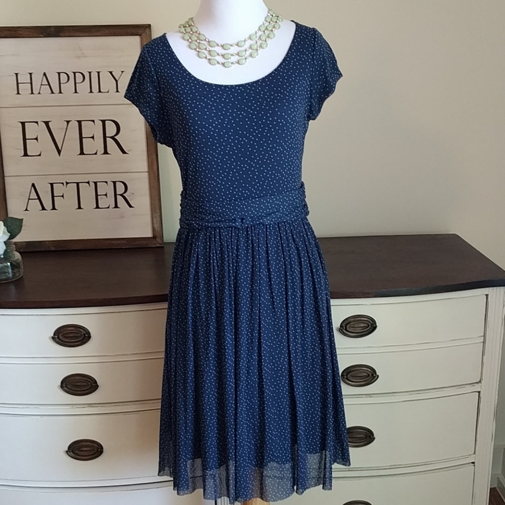 Anthropologie polka dot blue short dress