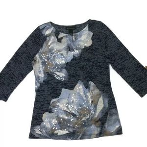 INC International Concepts Navy Blue Floral Top L