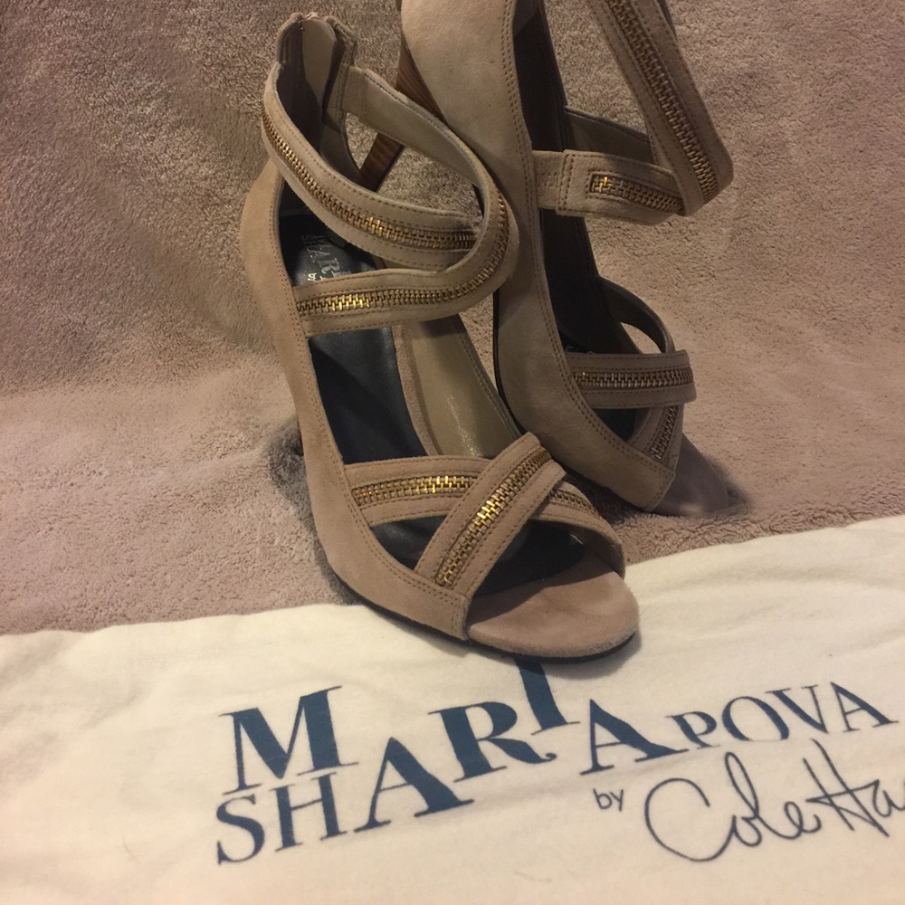 Cole Haan Maria Sharipova Tan Suede Heels
