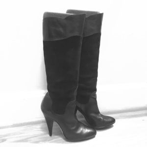 Oscar de la Renta Leather & Suede Black Boots