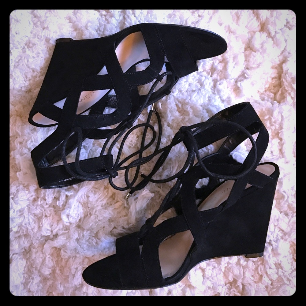LAST DAYS SALE! Nine West Black Lace-Up Wedge Heel