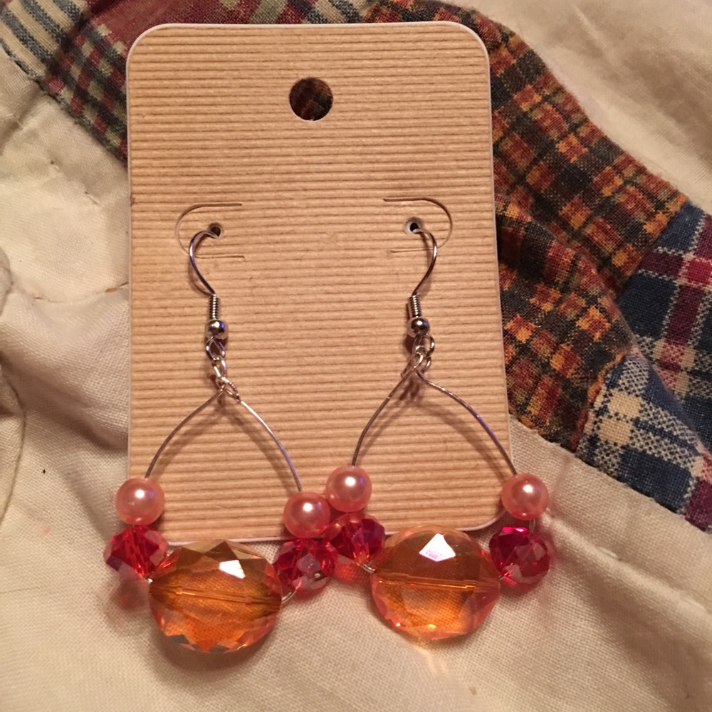 Coral swarvoski crystal earrings new