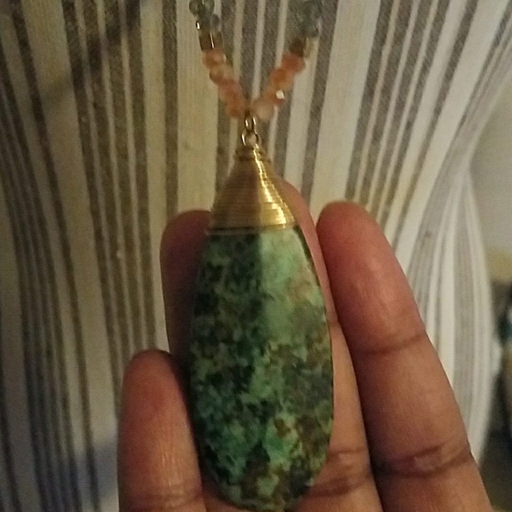 long necklace with natural stone