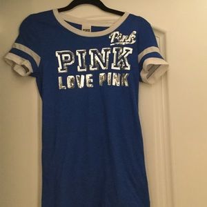 Short-Sleeved Blue Shirt- Pink