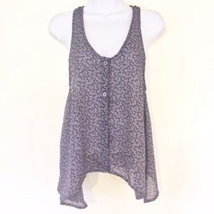 RVCA Flowy Boho Blue Sleeveless Blouse Tank Top