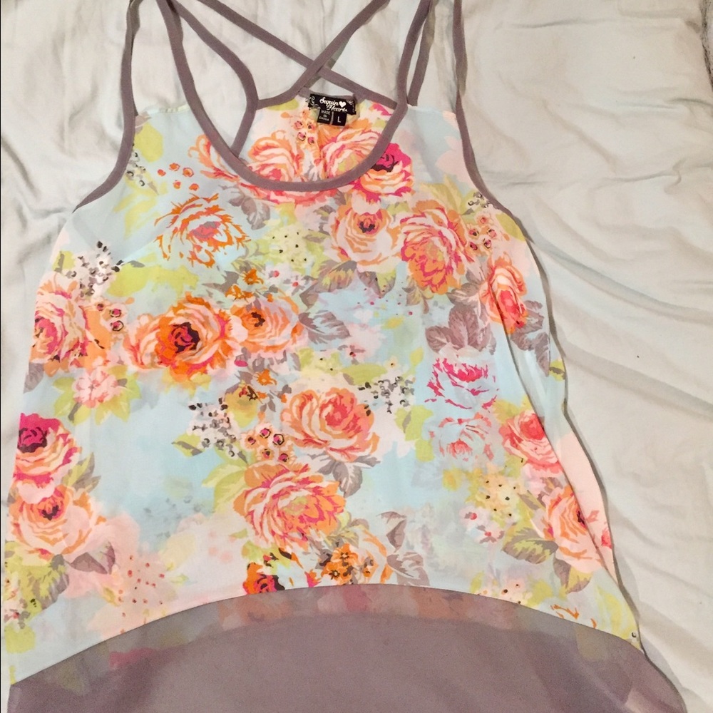 Sheer floral tank top