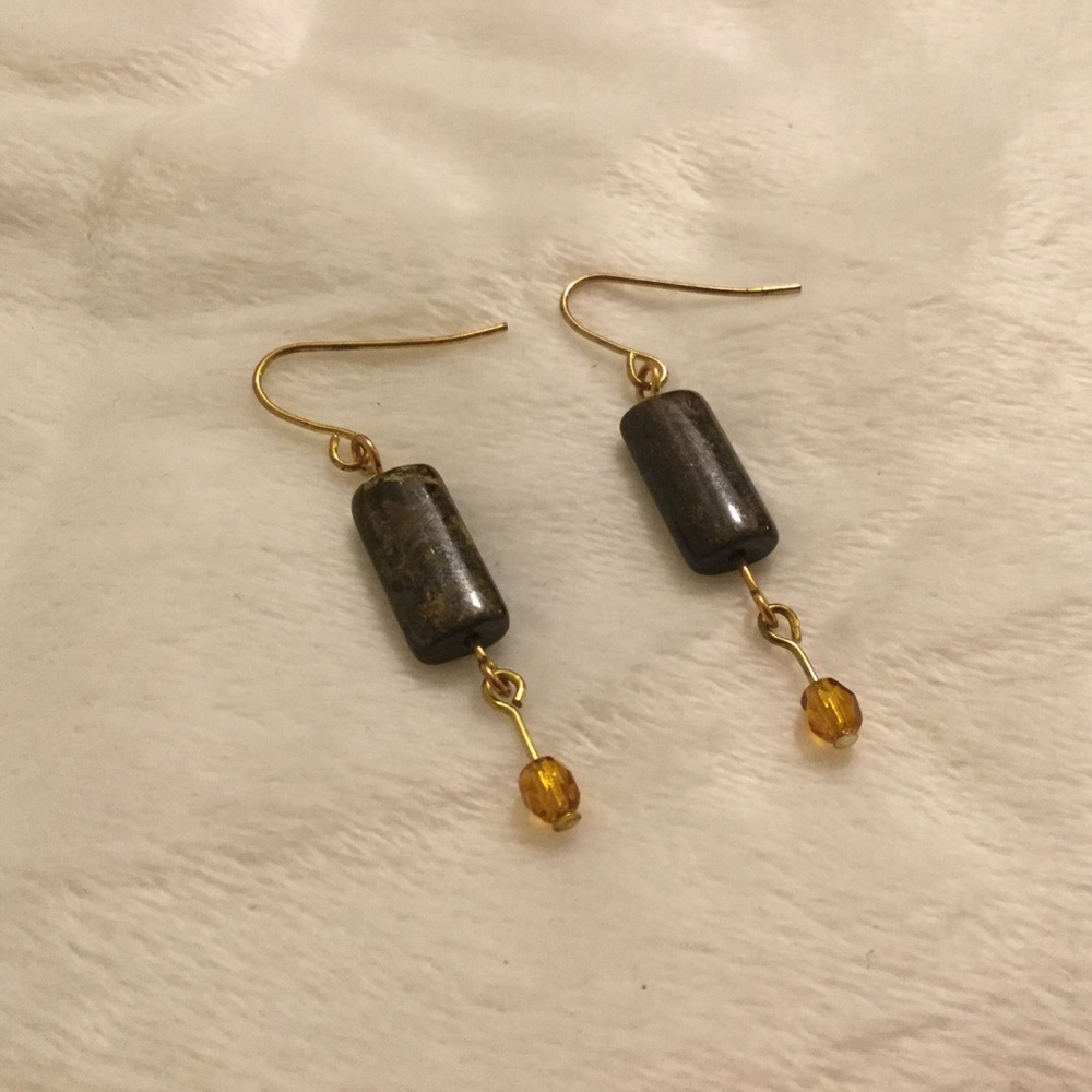 🌼Brown Stone and Czech Glass Bead Earrings🌼