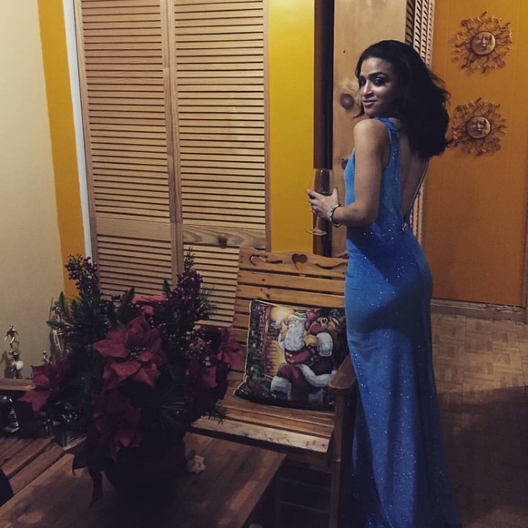 Baby Blue Velvet Shimmer Dress. Prom, gala, event - Picture 1 of 3