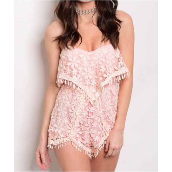 CLEARANCE Pink Floral Bustier Fringe Romper - Picture 5 of 7