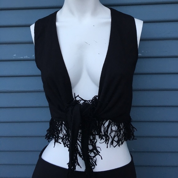 ❌DONATED❌ Little black tying vest with Fringe - Picture 2 of 2