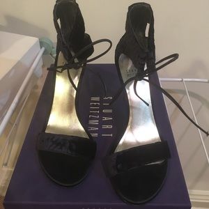 Stuart Weitzman Lace Up Suede Navy Blue Heels