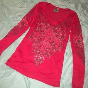 Vocal Long Sleeve Rhinestone Fleur De Lis Biker