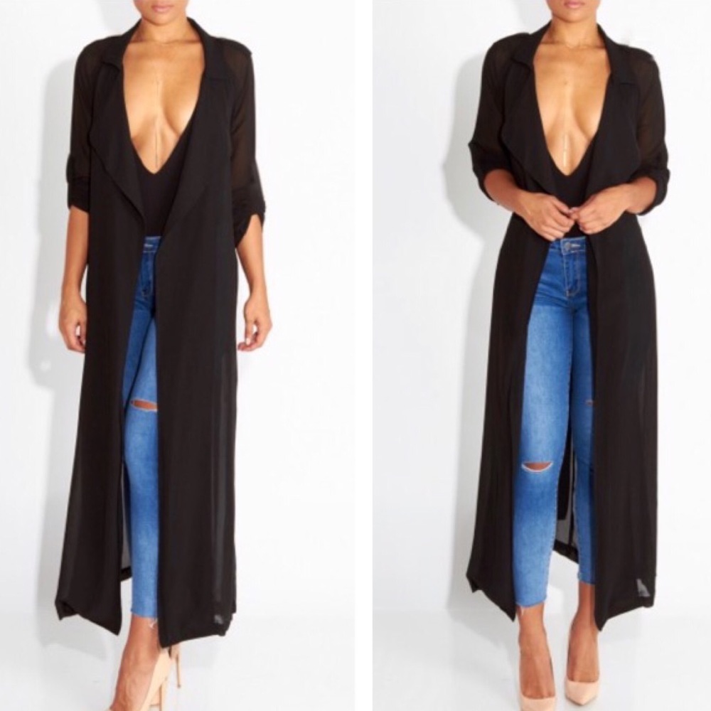LAST // Black Midi Waterfall Duster Jacket