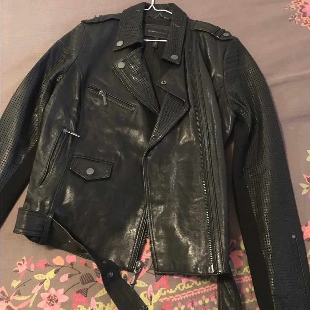 Authentic BCBG leather black jacket