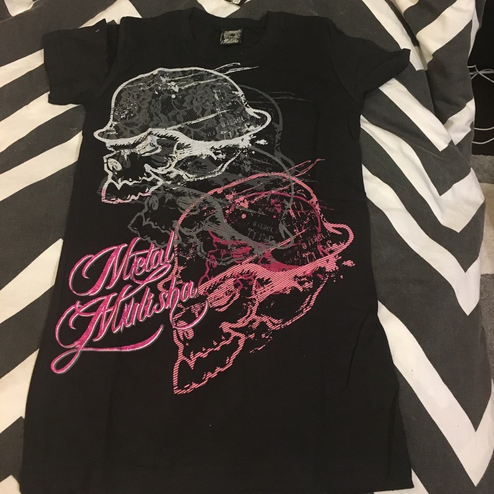 NWT Black Metal Mulisha T-Shirt with Pink Logo