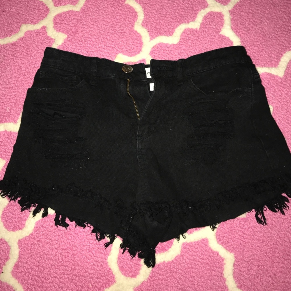 High Rise Black Ripped Denim Shorts!!!!