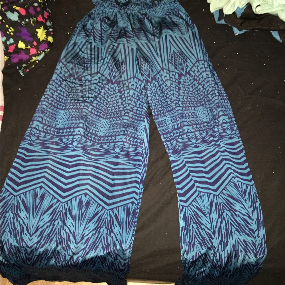 Blue Aztec print flare pants