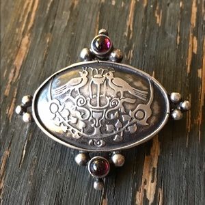Vintage Sterling Silver and Garnet Brooch