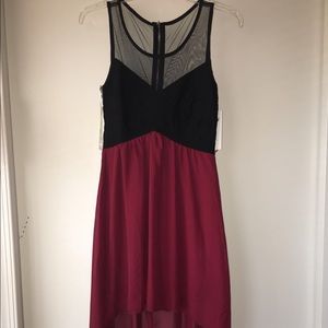 Trixxi Hi low mesh black and maroon dress