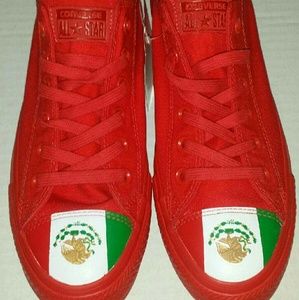 Red Converse with Mexican flag on toe