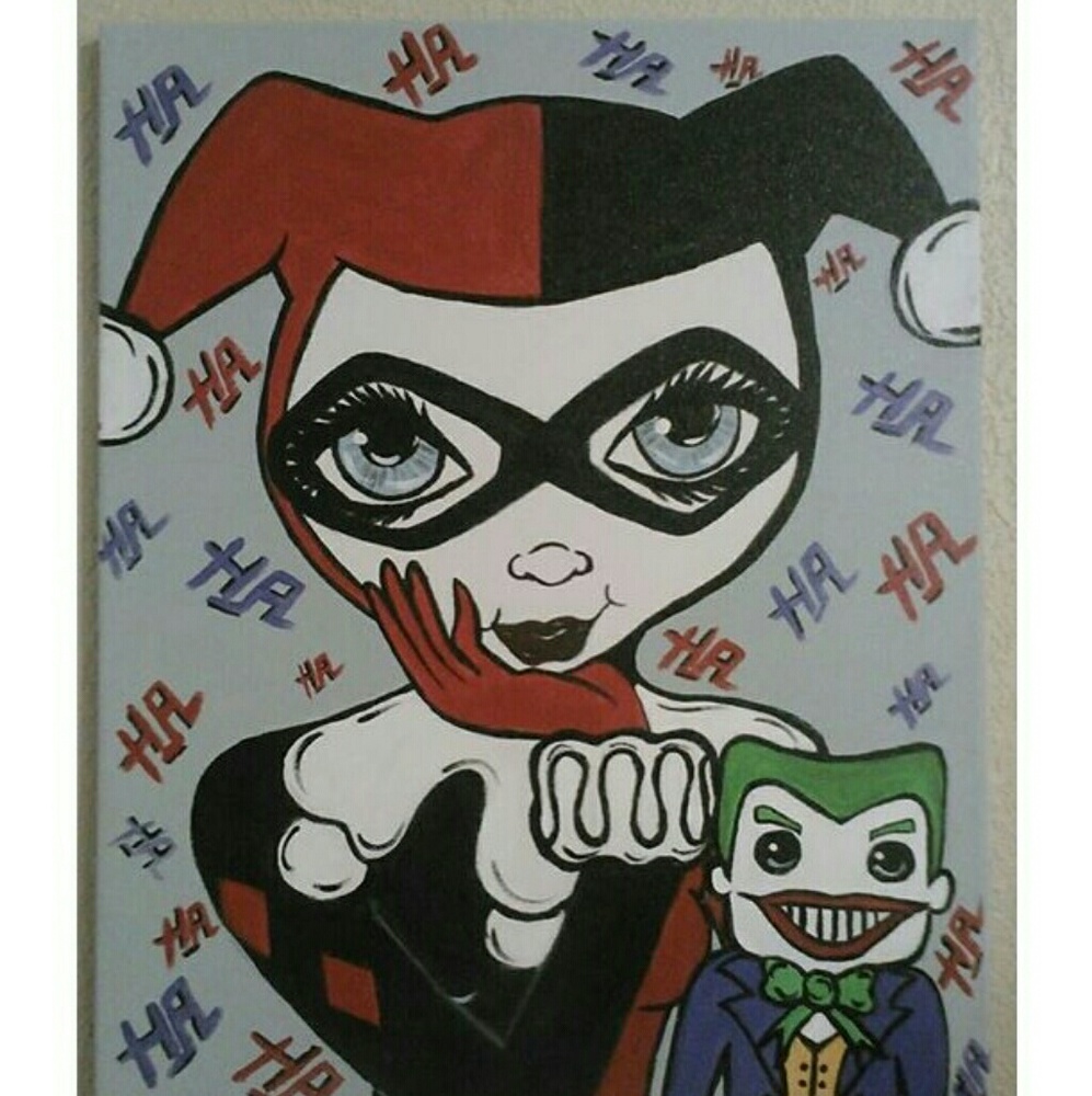 Big Eyed Harley Quinn & Joker Canvas Artwork