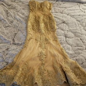 Sparkle Gold Mermaid Rhinestone Long Formal Dress